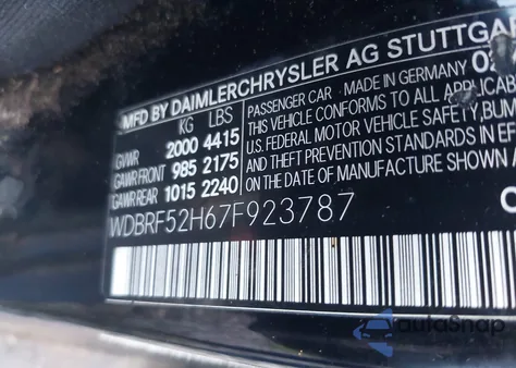 2007 Mercedes-Benz C 230 Sport z USA, uszkodzony, nr VIN WDBRF52H67F923787